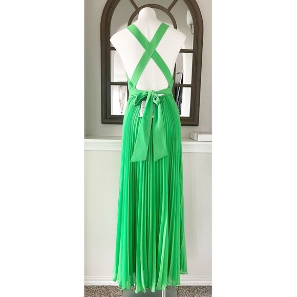 MILLY Oria Pleated Sleeveless Cross Back Dress, Kelly Green, NWT, Size 6 - Picture 10 of 16